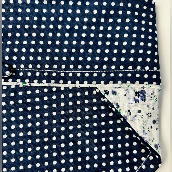 Dog Bandana Navy/White Floral & Polka Dot Print, Reversible, Snap Button Closure - Picture 3 of 4